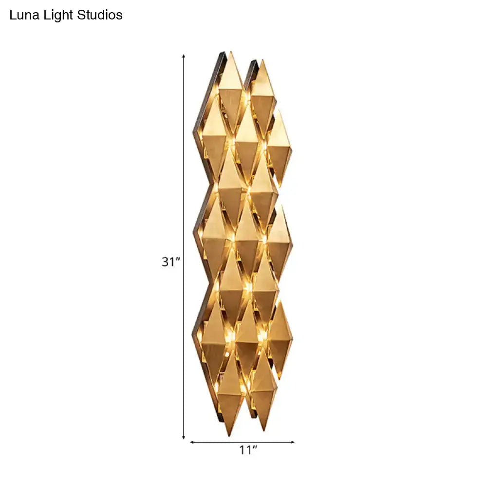 Modern gold diamond led wall lamp with a gold-toned geometric faceted light fixture for bedroom lighting