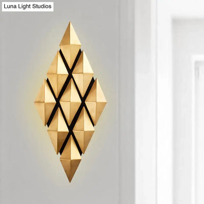 Modern gold diamond led wall lamp featuring a geometric design with interlocking triangular facets and black accents
