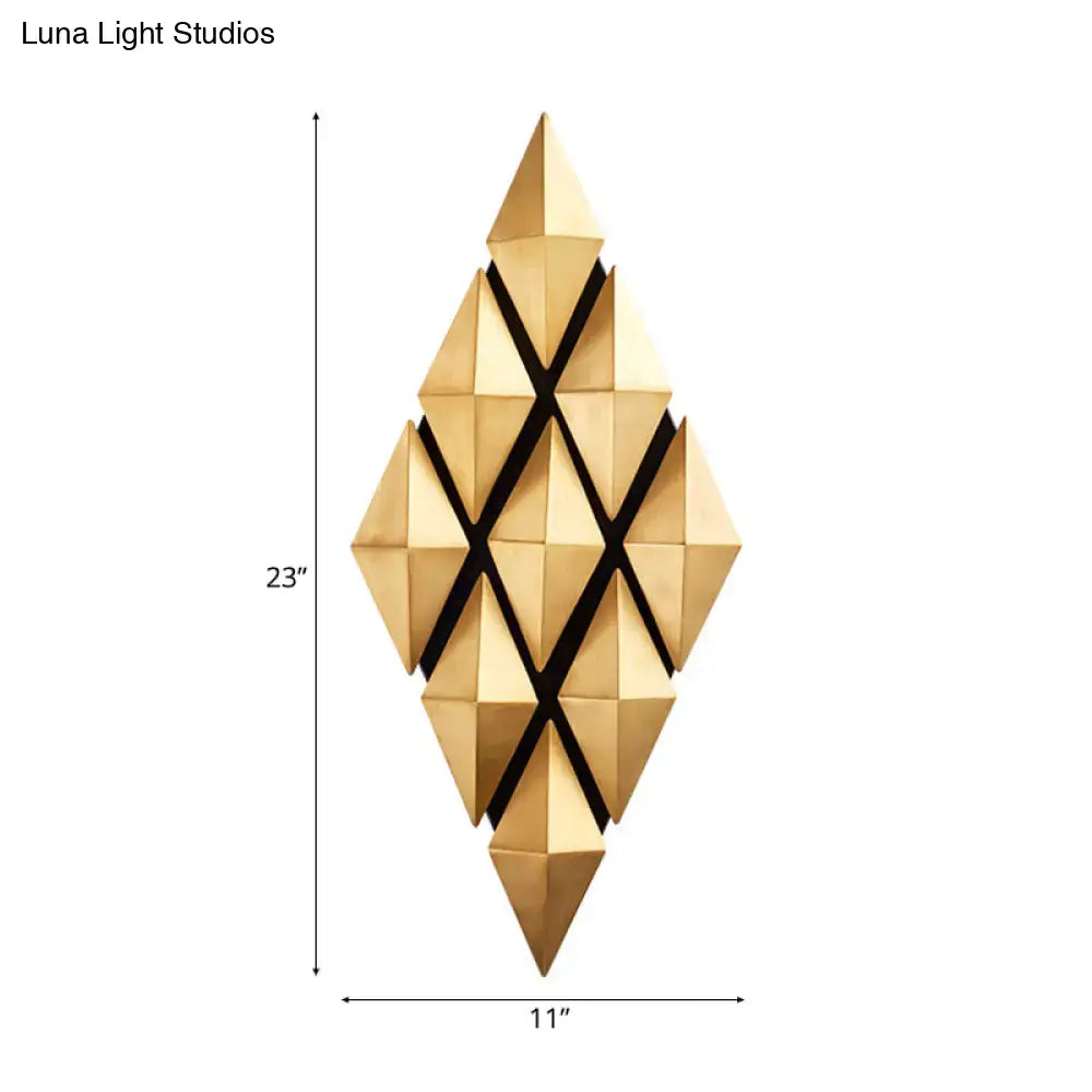 Modern gold diamond led wall lamp with geometric interlocking triangular facets and black accent lines light fixture