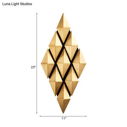 Modern gold diamond led wall lamp with geometric interlocking triangular facets and black accent lines light fixture