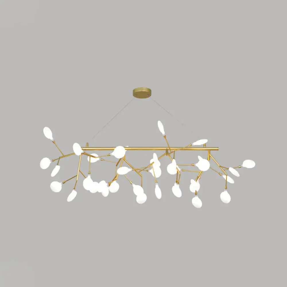 DecorBites™ gold-toned metal pendant branch design with frosted white glass leaves and round canopy for bedroom lighting