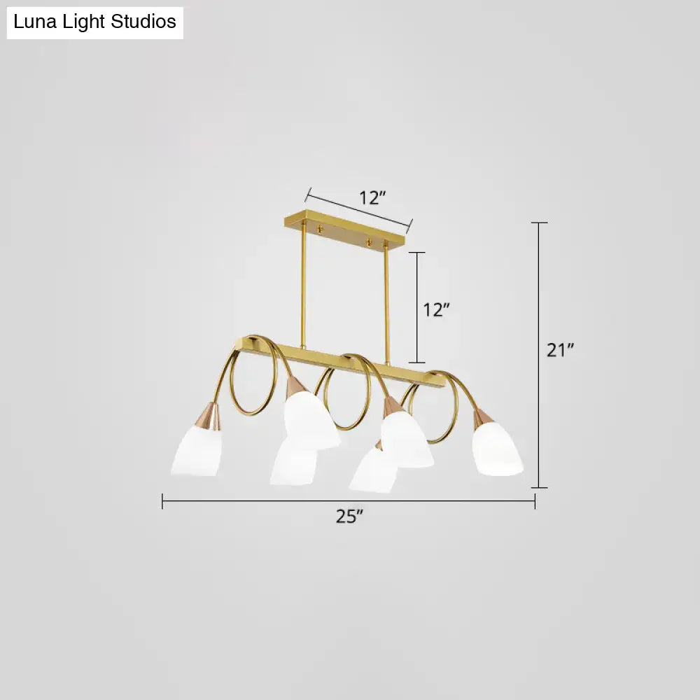 Decorbites™ contemporary milk glass pendant light with gold-toned curved arms and five white frosted tulip shade island lamps