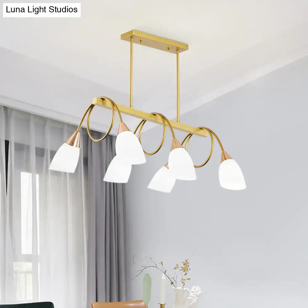 Decorbites™ contemporary milk glass pendant light with five frosted tulip shade island lamps and gold-toned metal arms