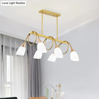 Decorbites™ contemporary milk glass pendant light with five frosted tulip shade island lamps and gold-toned metal arms