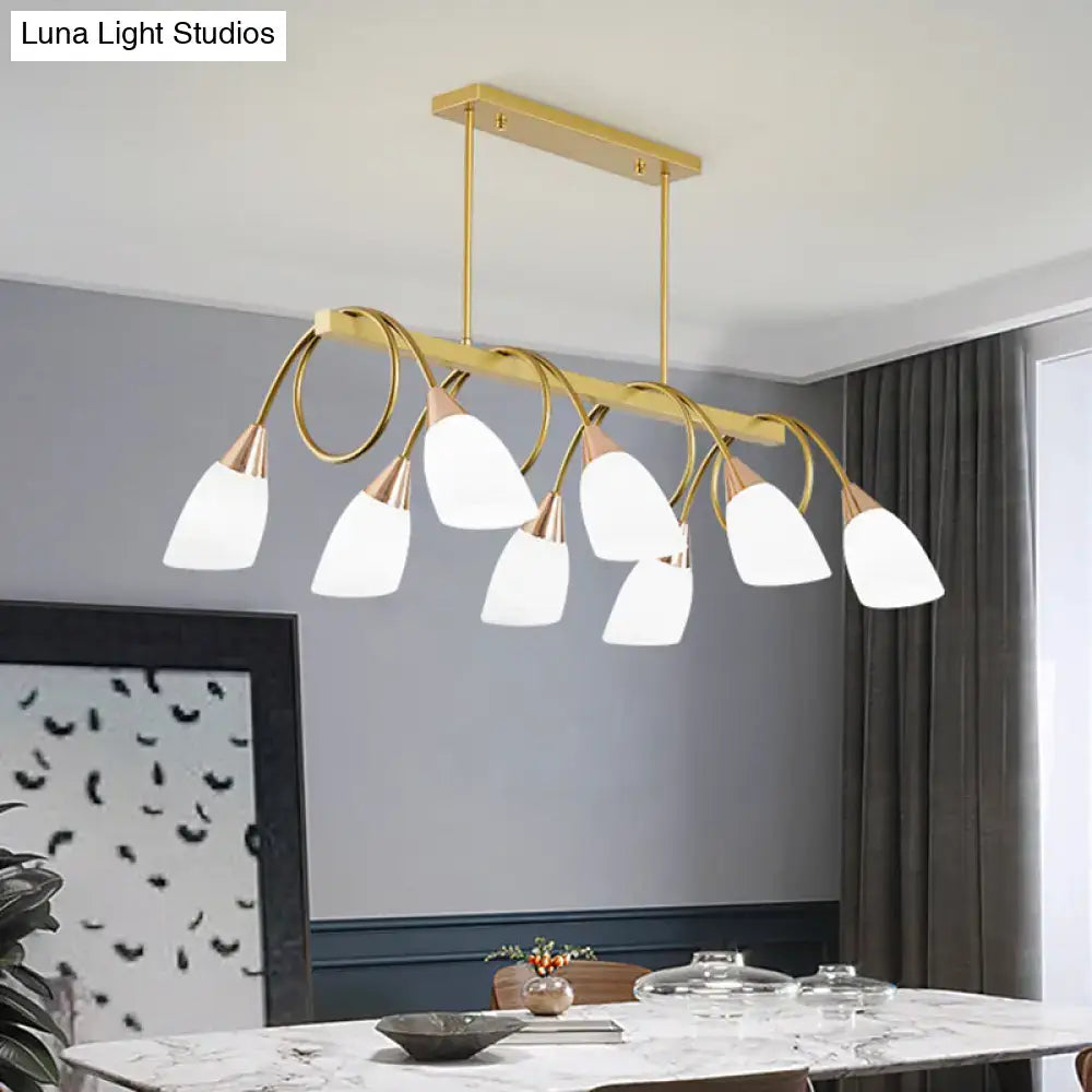 Gold-toned decorbites contemporary milk glass pendant light with six curved arms and frosted tulip shade island lampshades