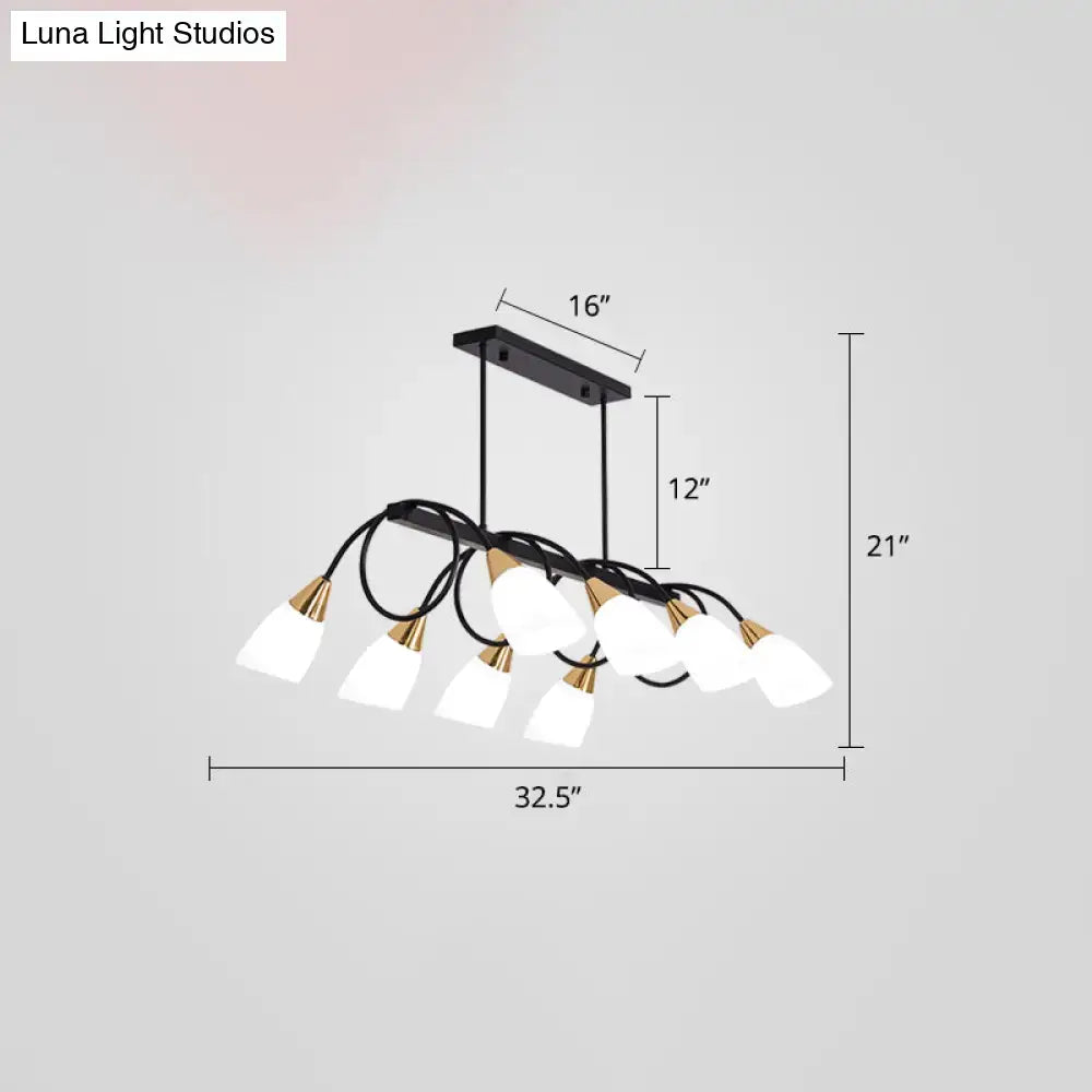 Modern black and gold decorbites™ contemporary milk glass tulip shade island lamp with six frosted glass shades ideal for restaurants