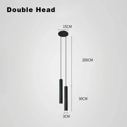 Black double-headed DecorBites™ contemporary nordic led pendant light with sleek cylindrical shades for dining room use