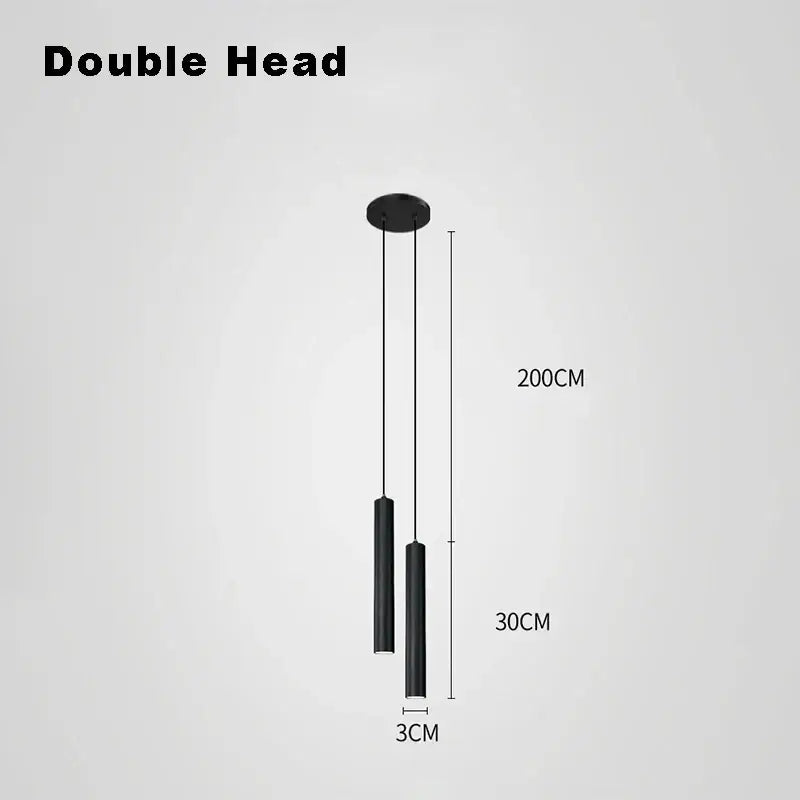 Black double-headed pendant light with sleek cylindrical shades and minimalist nordic led pendant design for dining room