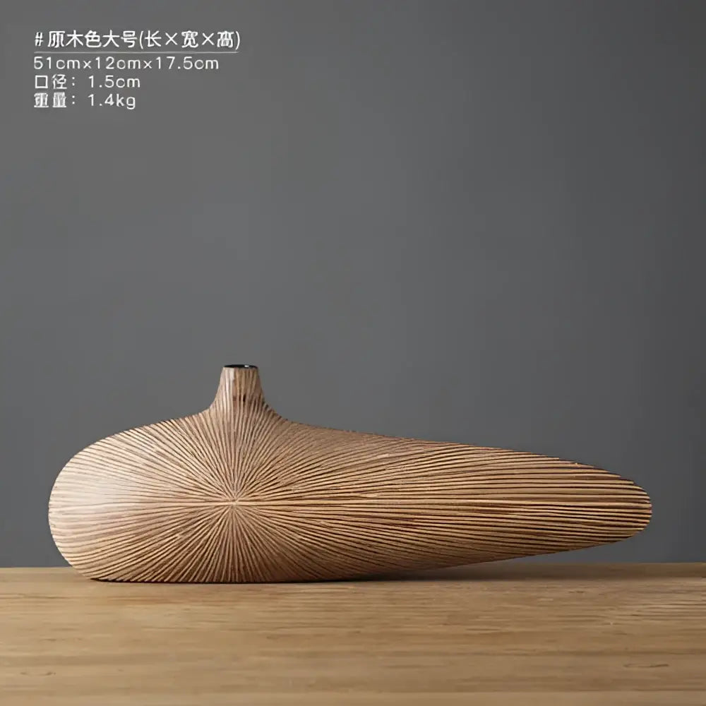 Decorbites™ contemporary resin vase with sleek wooden finish and linear grooves for elegant flower arrangements