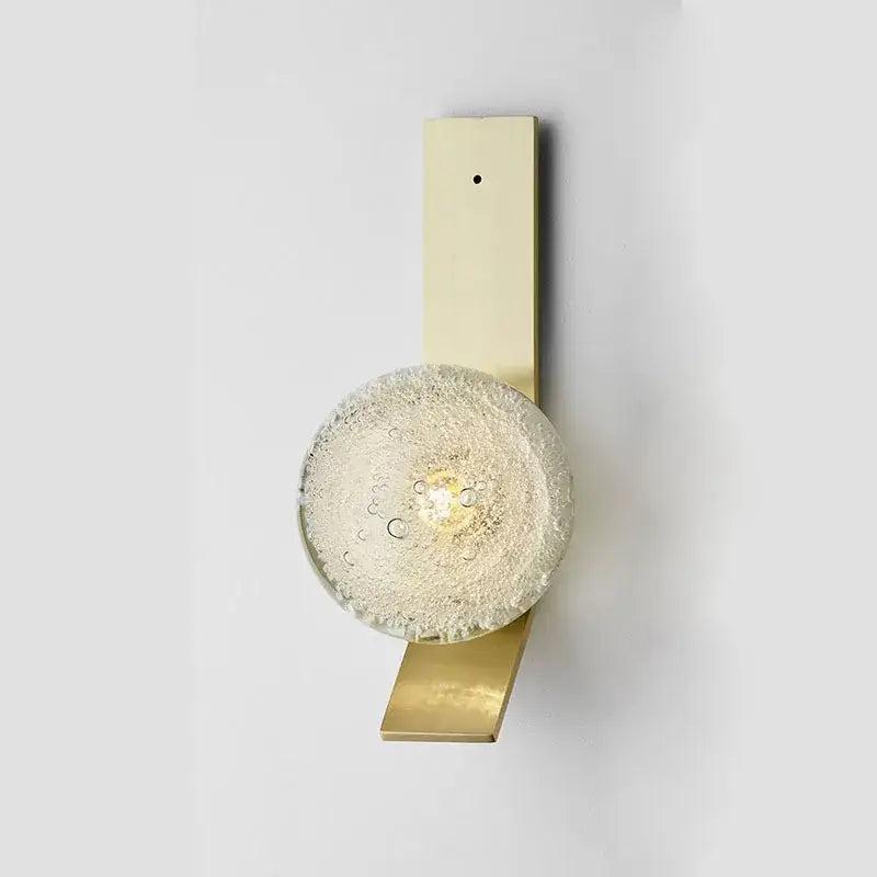 Gold-toned decorbites™ contemporary wall light with textured bubble-filled glass globe for modern wall lighting