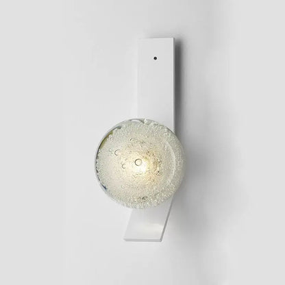 Modern white wall sconce decorbites contemporary wall light with a spherical glass globe filled with trapped bubbles