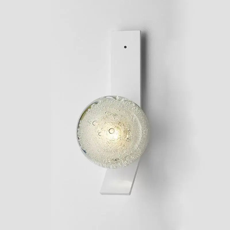 Modern white wall sconce decorbites contemporary wall light with a spherical glass globe filled with trapped bubbles