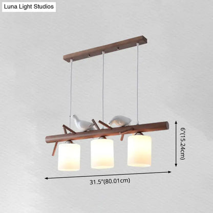 Wooden decorbites contemporary island pendant light with three cylindrical glass shades and e26 e27 sockets featuring white bird decor