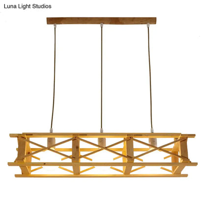 Decorbites contemporary wooden beige rectangular cage island pendant light with crisscross beams for restaurants