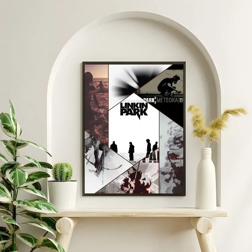Black and white geometric collage linkin park meteora poster wall art by DecorBites™ perfect for wall art decor