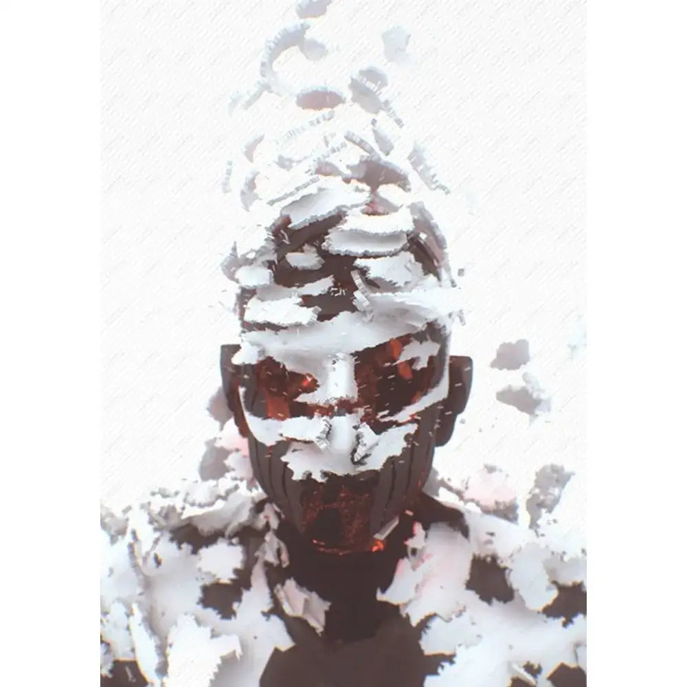 Decorbites™ cool l-linkin band poster wall art features a dark textured helmet with glowing amber visor and snow details