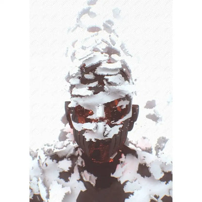 Decorbites™ cool l-linkin band poster wall art features a dark textured helmet with glowing amber visor and snow details