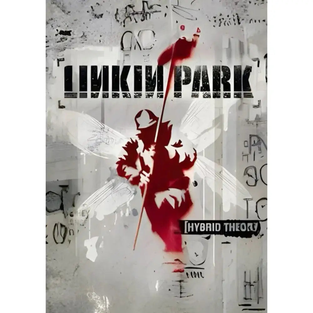 Decorbites™ cool l-linkin band park poster wall art featuring red spray-painted winged figure silhouette on graffiti wall
