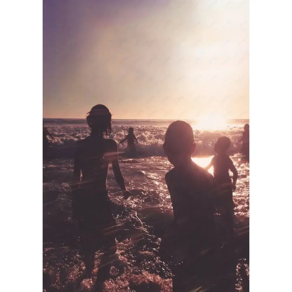 DecorBites cool l-linkin band poster wall art featuring silhouetted children playing in ocean at sunset