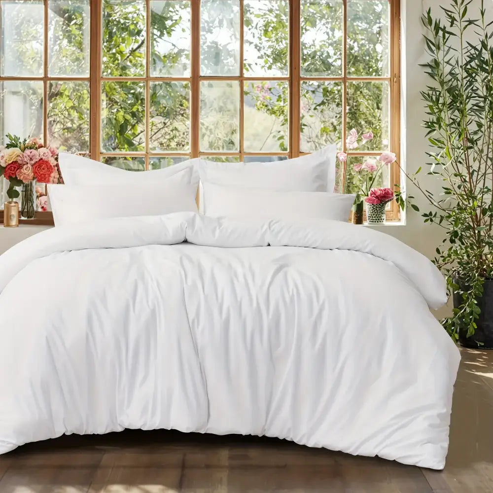 White plush cotton duvet cover set with soft texture and clean lines from decorbites cooling summer collection