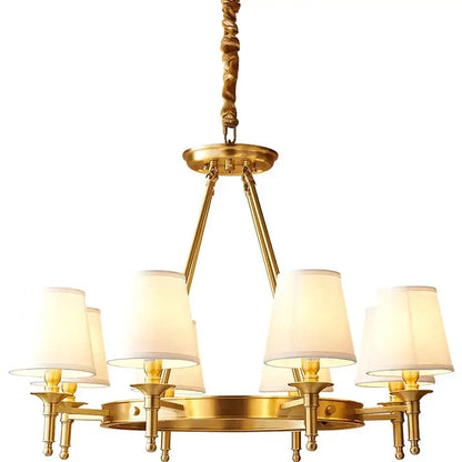 Decorbites copper american chandelier with six cream fabric shades and brass finish for dining room lighting suspension