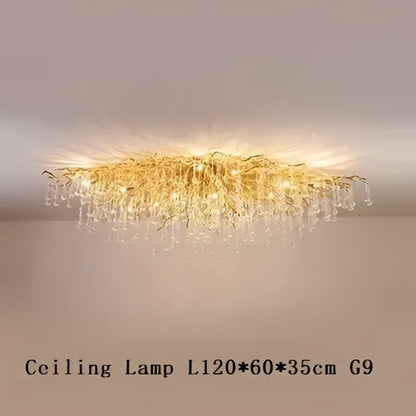 Gold-toned decorbites copper branch water crystal chandelier with cascading glass droplets for living room decor