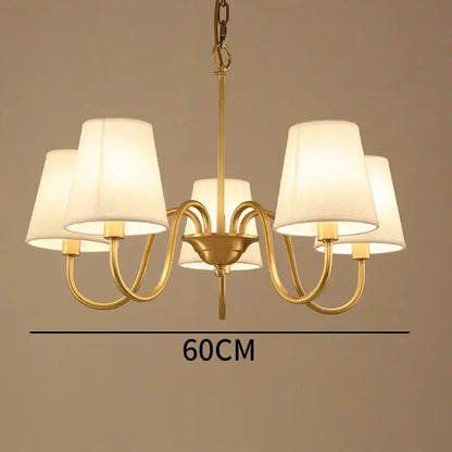 Gold-toned five-arm decorbites copper ceiling chandelier with cream fabric shades for living room lighting