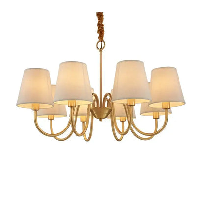 Gold-toned decorbites copper ceiling chandelier with six cream fabric shades and braided cord for living room lighting