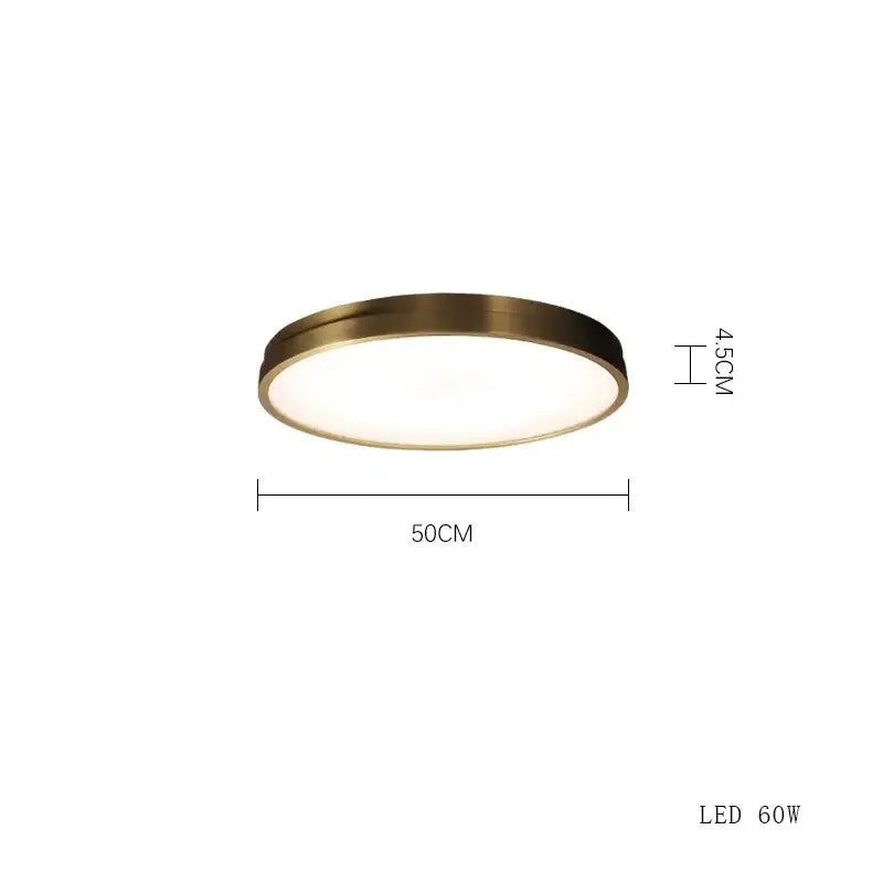 Modern brushed brass copper ceiling lamp with frosted glass, 50cm diameter, minimalist design for contemporary interiors