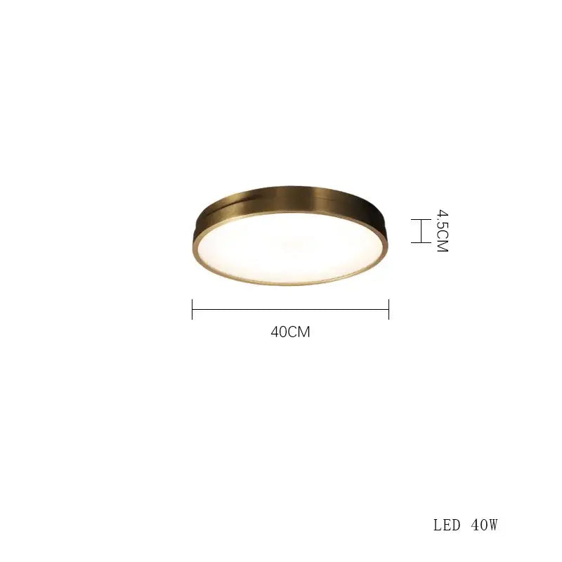 Modern brushed brass copper ceiling lamp with frosted glass, 40cm diameter, 4.5cm height, ideal for contemporary interiors