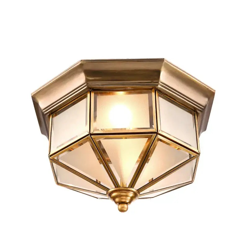 Retro brass octagonal copper ceiling lamp with clear glass panels and warm glow for living room use copper ceiling lamp
