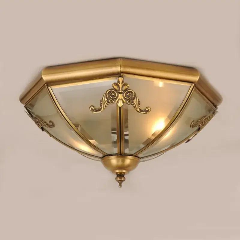 Antique brass ornate scrollwork copper ceiling light with gold-toned metalwork and clear glass panels decorbites copper ceiling