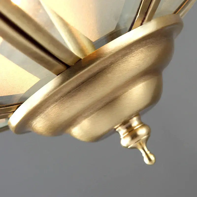 Antique brass ornate scrollwork copper ceiling light with a fluted base and clear glass panels by decorbites copper ceiling