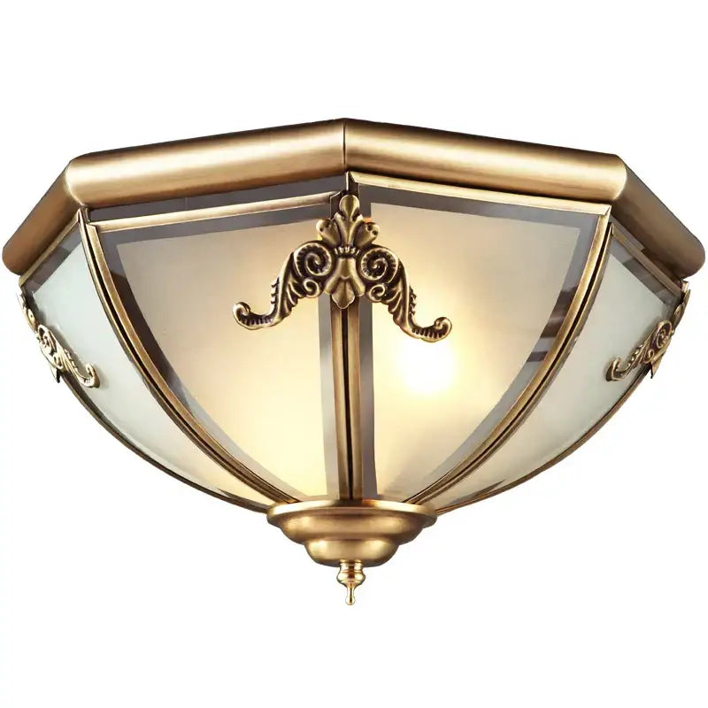 Antique brass ornate scrollwork copper ceiling light with frosted glass panels for decorbites copper ceiling decor