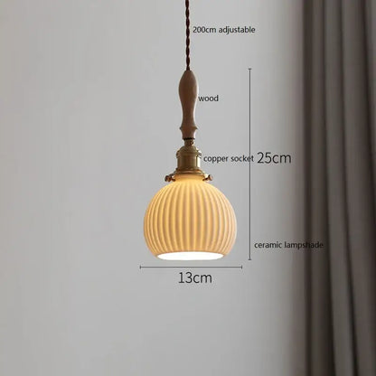 DecorBites™ Copper Ceramic LED Pendant Lamp with Wood Handle for Home Decor