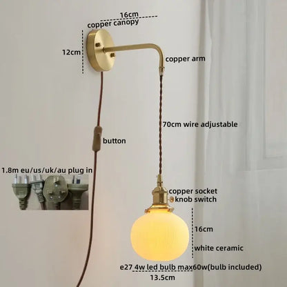Decorbites™ Kupfer-Keramik-LED-Wandleuchte mit Zugschalter für modernes Schlafzimmerlampen