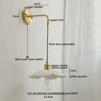 Decorbites™ Kupfer-Keramik-LED-Wandleuchte mit Zugschalter für modernes Schlafzimmerlampen