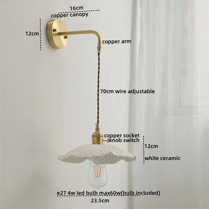 Decorbites™ Kupfer-Keramik-LED-Wandleuchte mit Zugschalter für modernes Schlafzimmerlampen