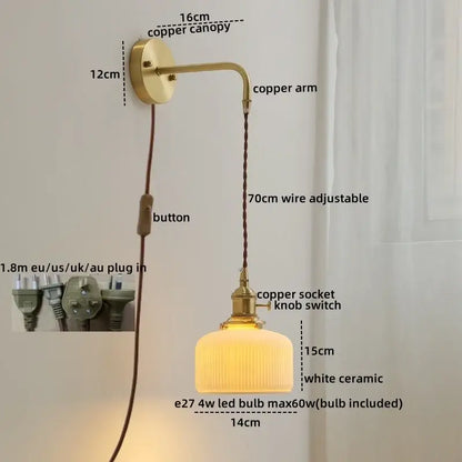 Decorbites™ Kupfer-Keramik-LED-Wandleuchte mit Zugschalter für modernes Schlafzimmerlampen