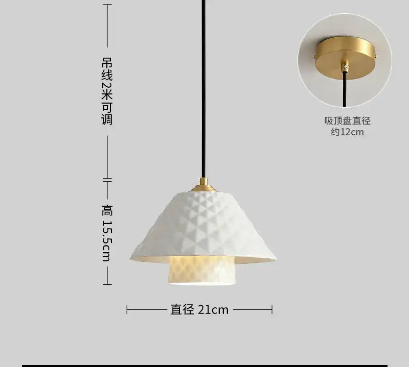 Textured white ceramic pendant light with gold metal fixture and black cord for kitchen dining room pendant lights