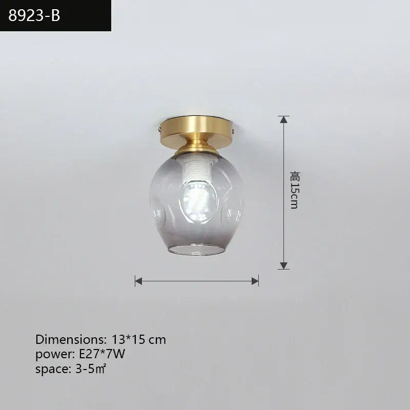 A modern decorbites copper chandelier hallway led ceiling lamp with gold-toned metal base and gray glass globe