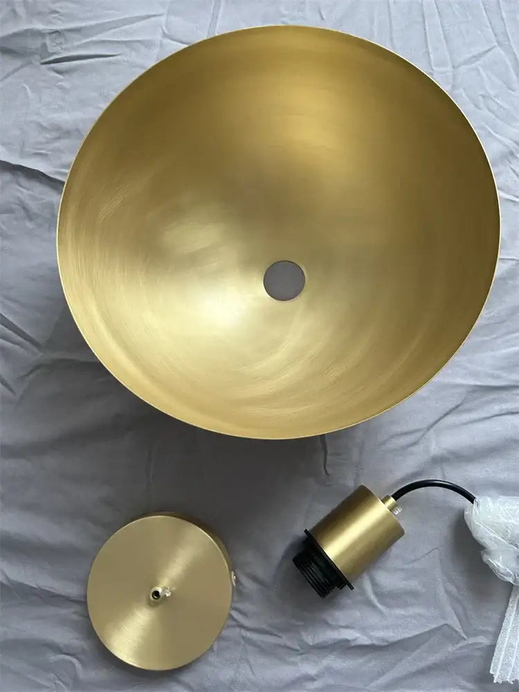 Decorbites copper chandelier brushed gold kitchen pendant light with a gold brushed metal bowl-shaped fixture and cylindrical lamp head