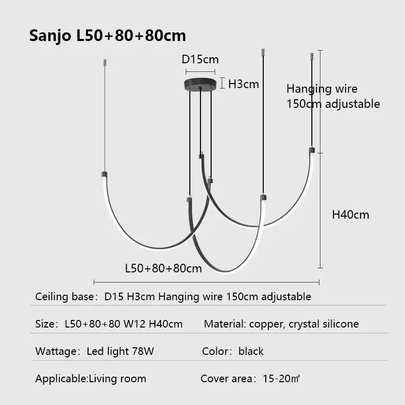 Black sanjo l50 80 80cm modern decorbites copper chandelier with crystal silicone components for living room lighting
