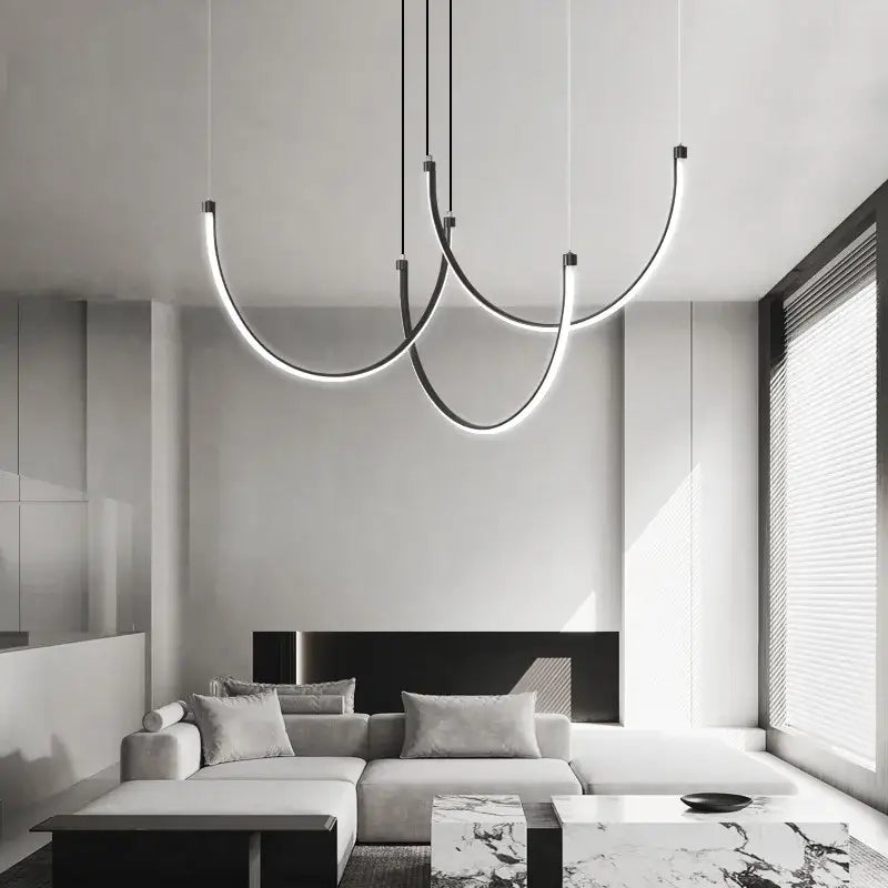 Modern decorbites copper chandelier black led living room light with sleek black curved arms and glowing white led illumination