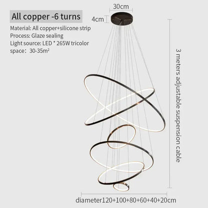 DecorBites™ Copper Circle Chandelier: Modern Minimalist Luxury for Living Room, Restaurant, Villa Staircase