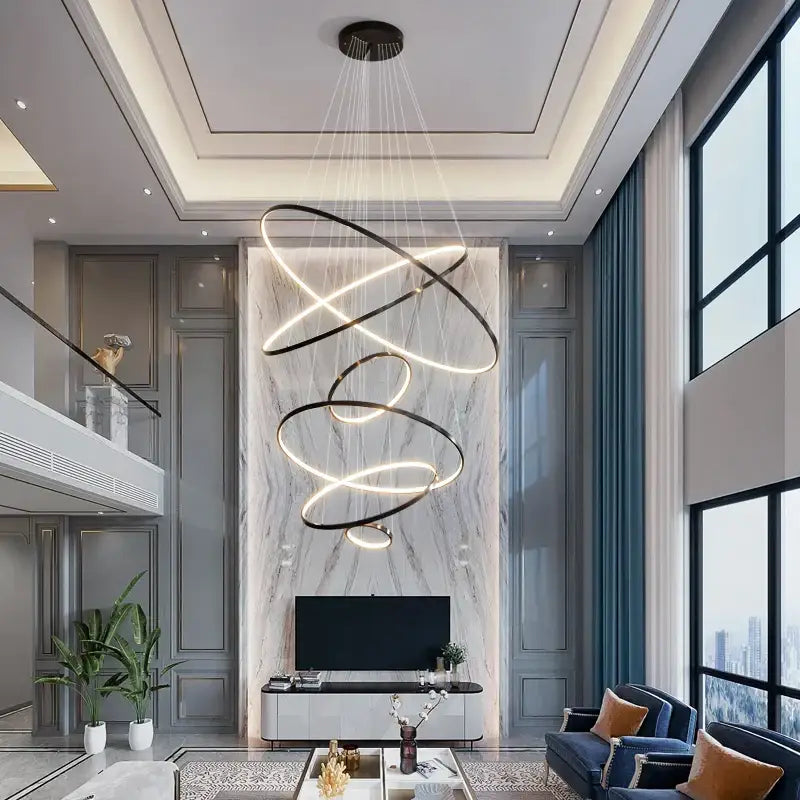 DecorBites™ Copper Circle Chandelier: Modern Minimalist Luxury for Living Room, Restaurant, Villa Staircase