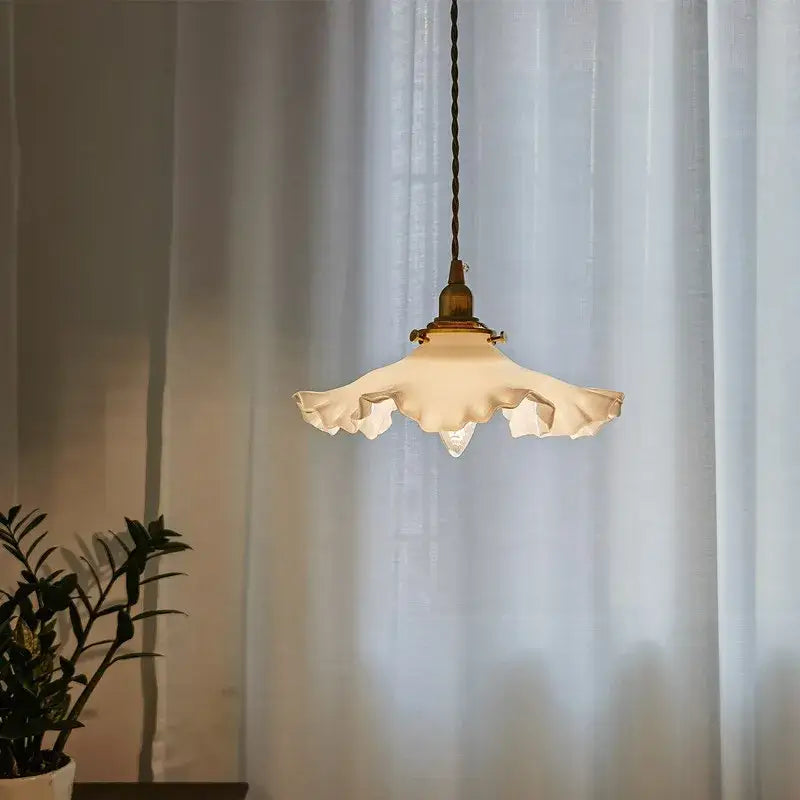 Classical brass and white glass pendant light with ruffled off-white glass and brass fixture for bedroom decorbites copper classical