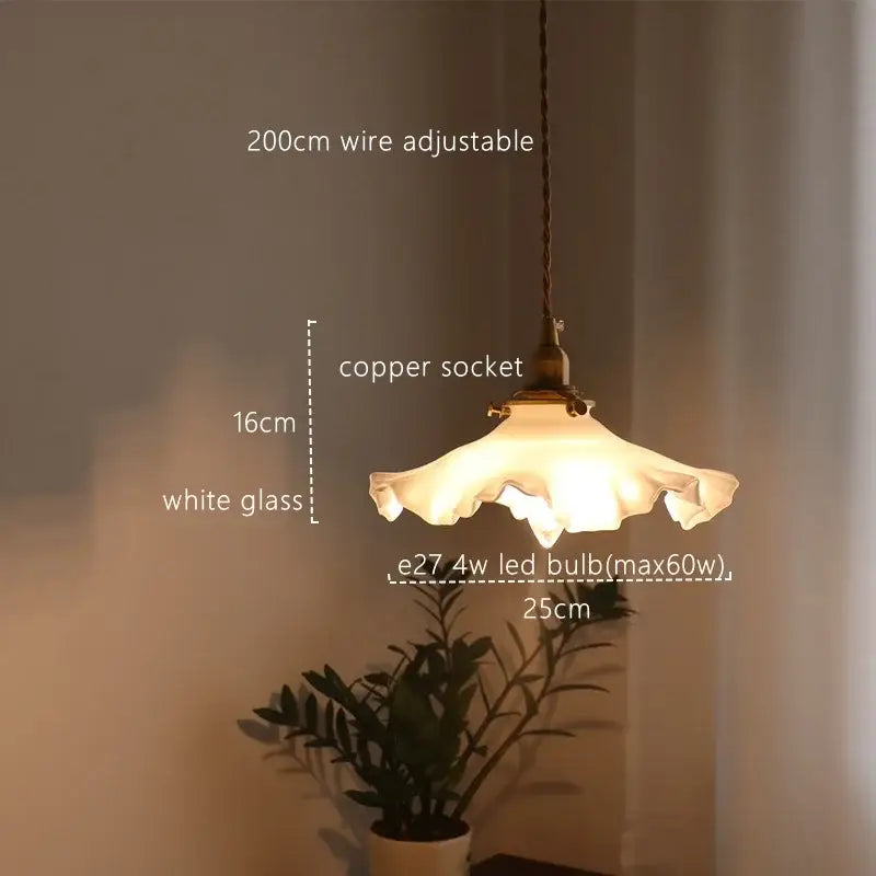 Classical brass and white glass pendant light with decorbites copper classical hanging socket and adjustable wire for bedroom lighting