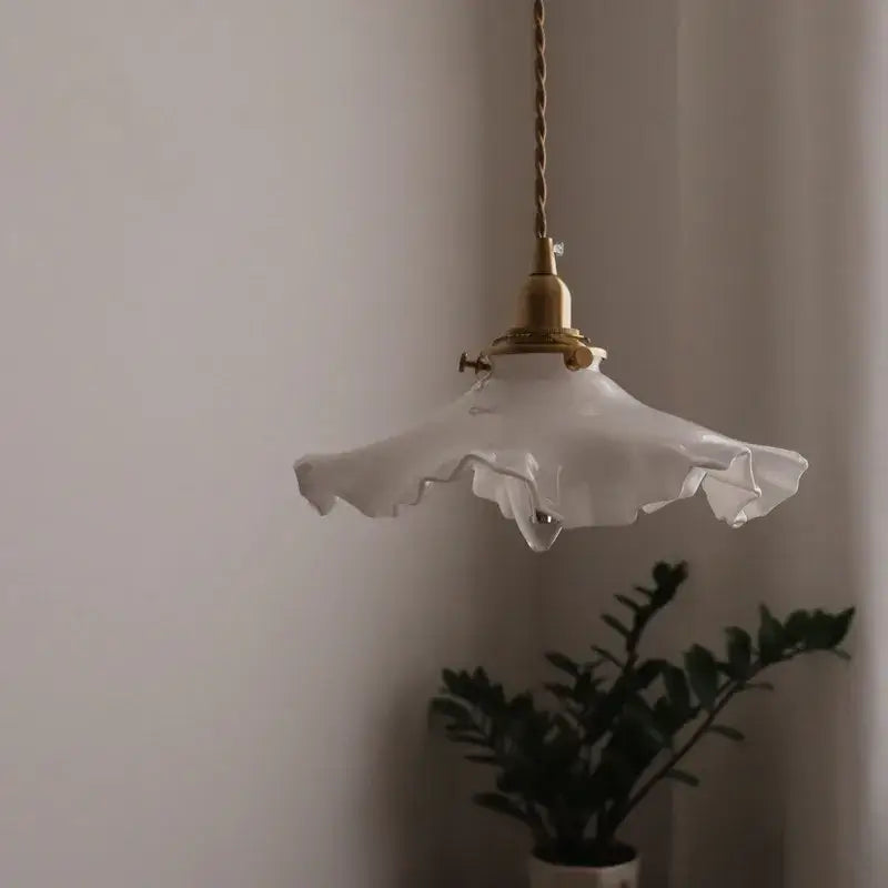Classical brass and white glass pendant light with brass-finished fixture and twisted cord for bedroom decorbites copper classical lighting