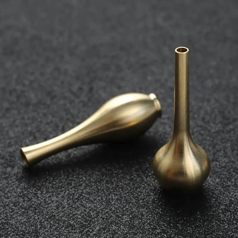 Two brass-colored DecorBites copper gold tall vases with bulbous base and elongated neck for elegant home decor